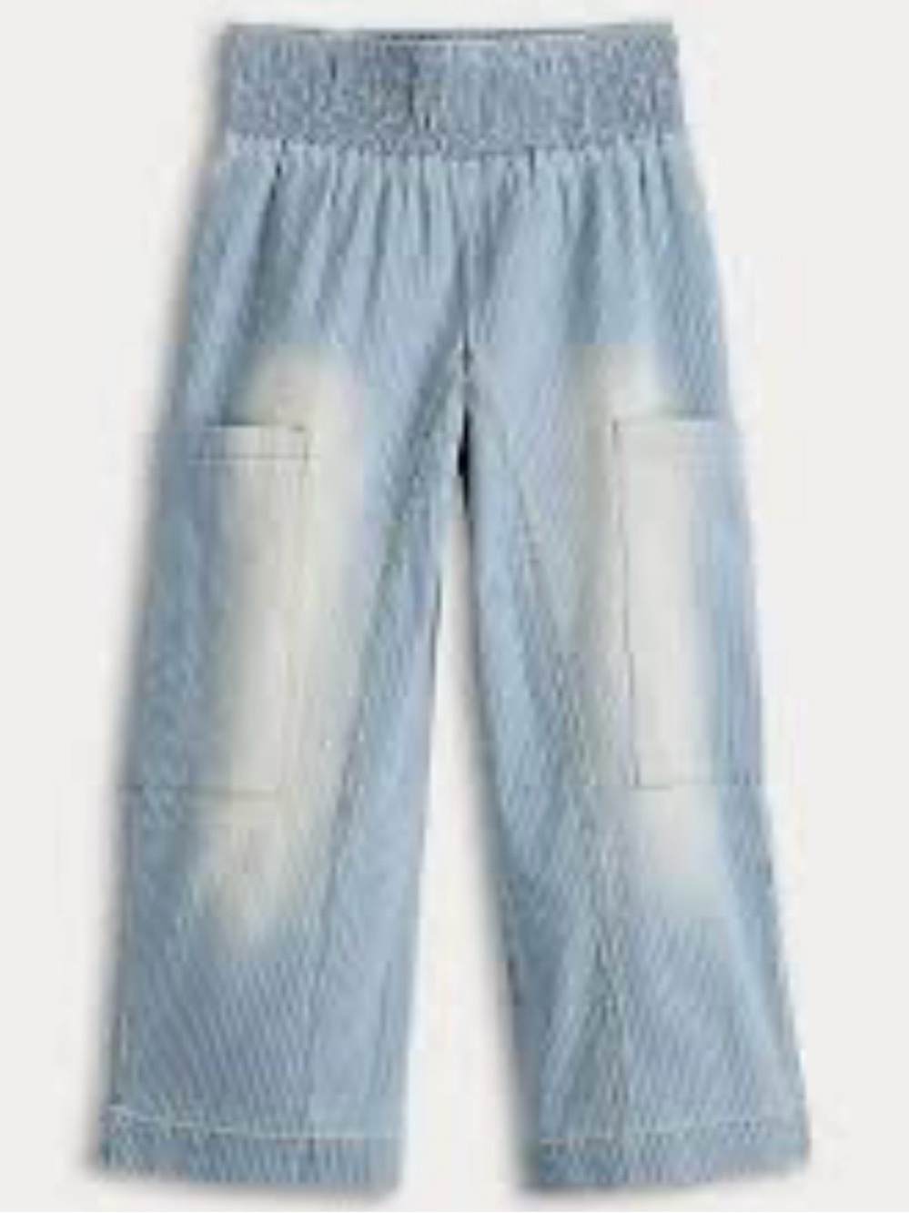 Threads of Luxx railroad stripe distressed smocked denim pants